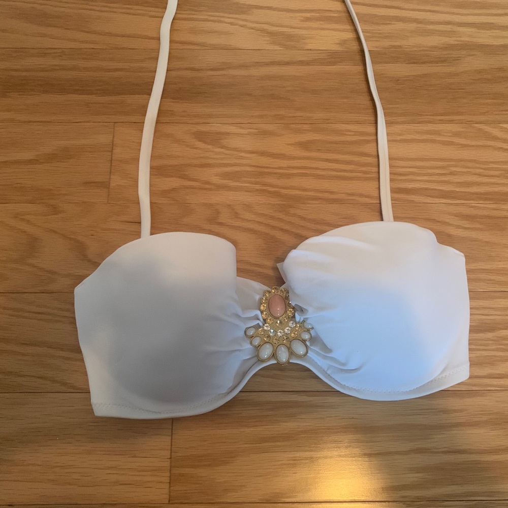 White Bandeau Bikini Top with Center Gold Piece